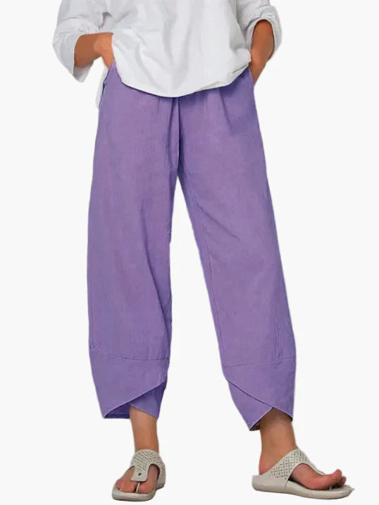 Pantaloni cropped larghi da donna con orlo asimmetrico – Stile casual per tempo libero, quotidiano e viaggi