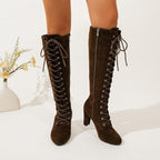 Overknee laarzen voor dames met veterdetail en rits