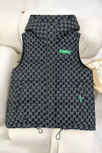 Gewatteerde bodywarmer voor dames met capuchon, allover logoprint en verstelbare zoom