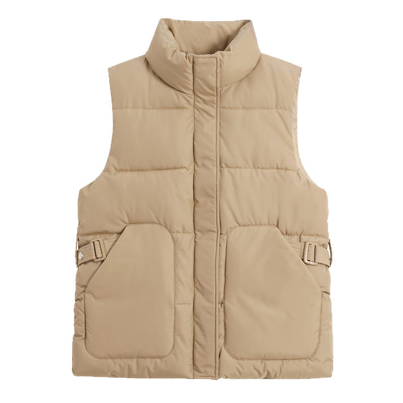 Gewatteerde utility-bodywarmer voor dames met opstaande kraag en grote klepzakken