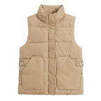 Gewatteerde utility-bodywarmer voor dames met opstaande kraag en grote klepzakken
