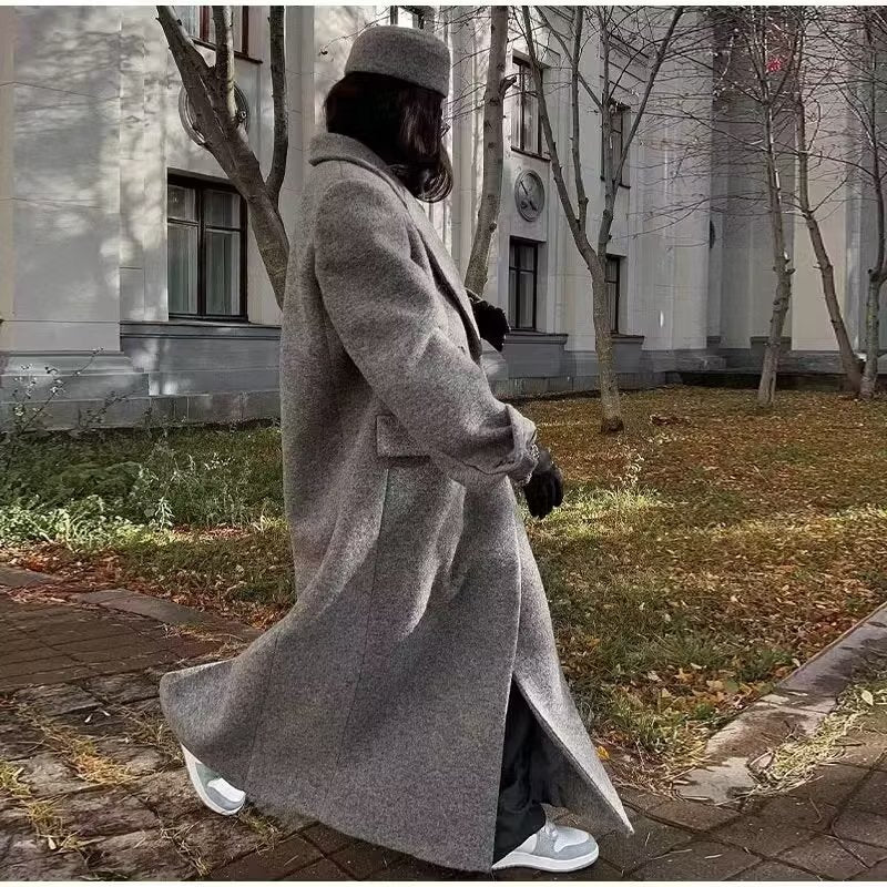 Oversized maxi-mantel voor dames met lange mouwen en zakken
