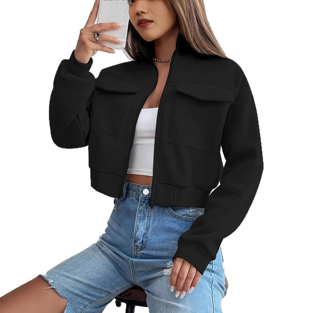 Cropped vrijetijdsjas voor dames met zakken en rits