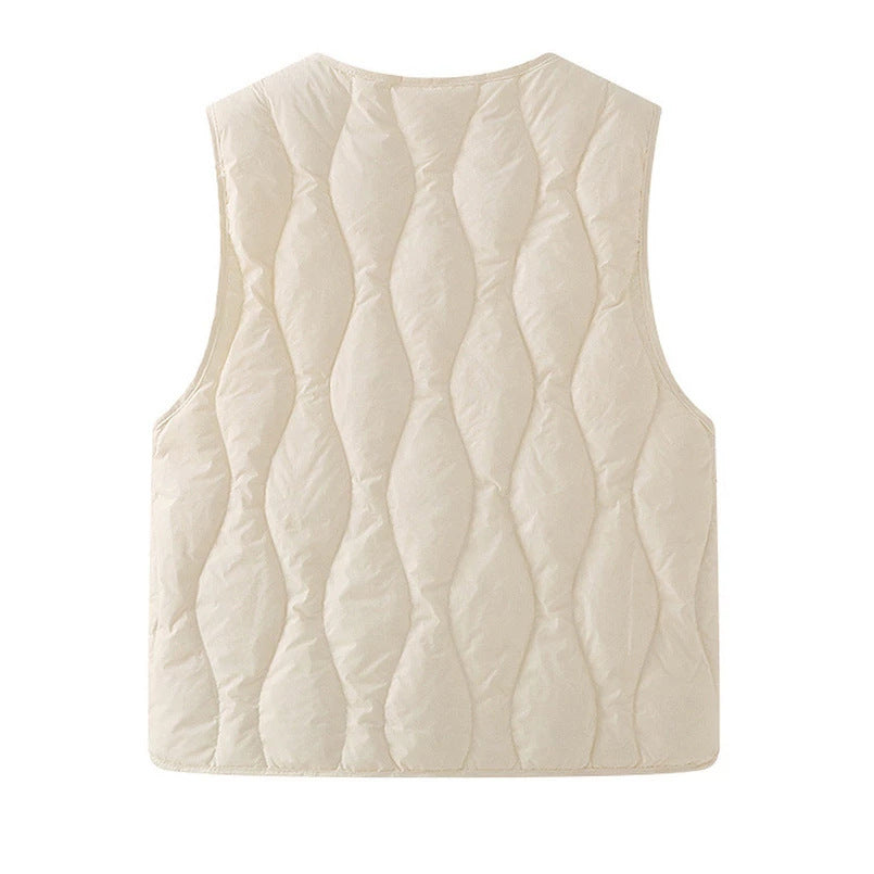 Gewatteerde bodywarmer voor dames met V-hals en drukknoopsluiting