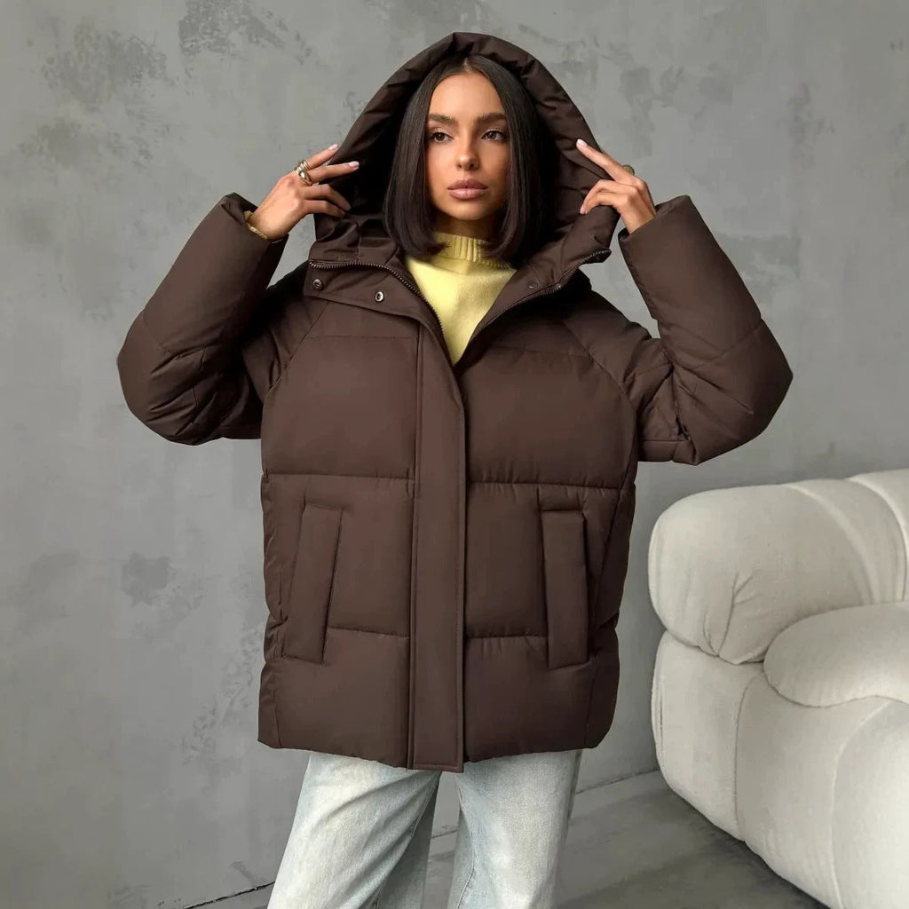 Oversized gewatteerde jas voor dames met capuchon en ingewerkte zakken