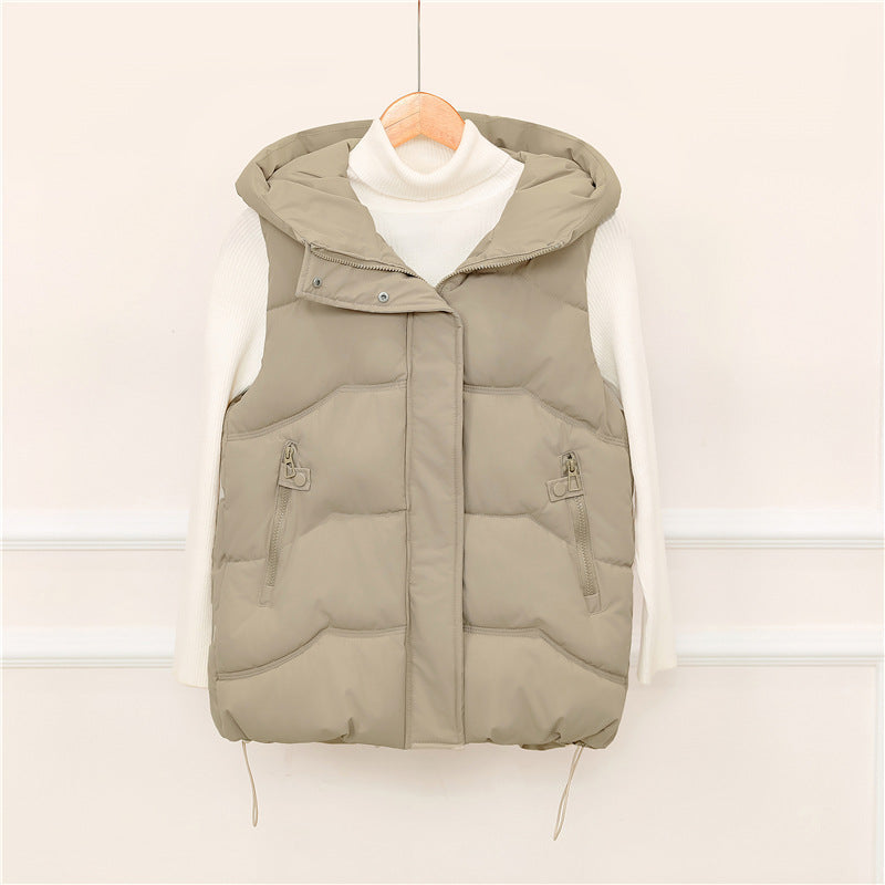 Gewatteerde bodywarmer voor dames met capuchon, koord en ritszakken