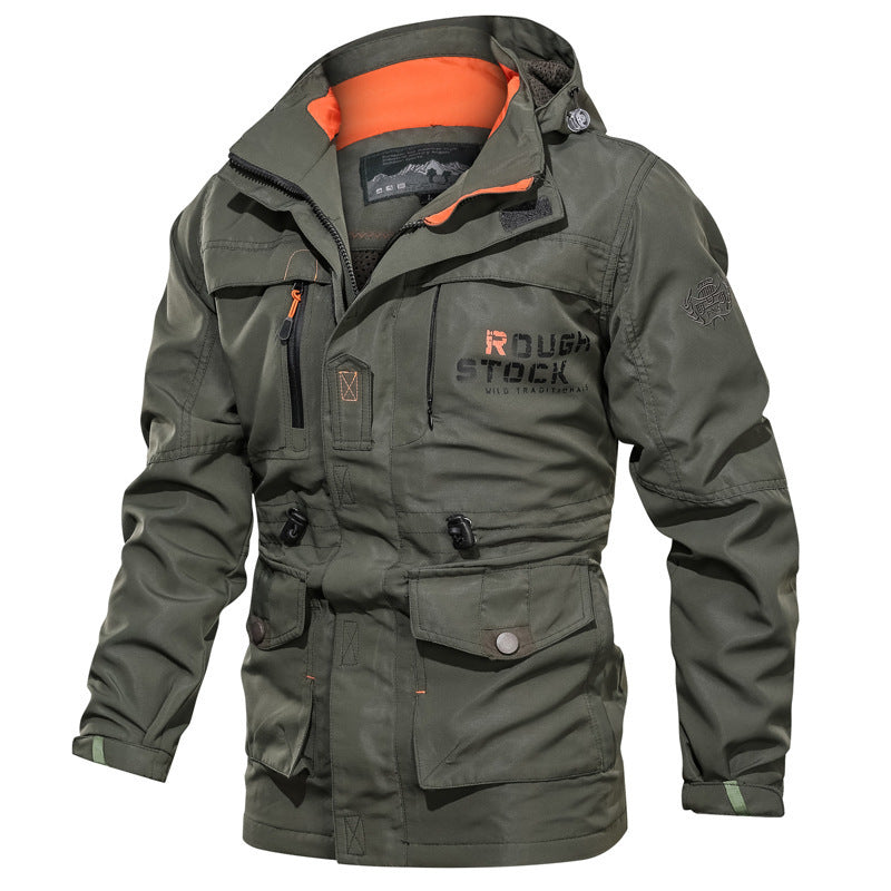 Veldparka voor heren met capuchon, zakken en trekkoord