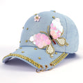 Baseballpet voor dames met vlindermotief en strassversiering