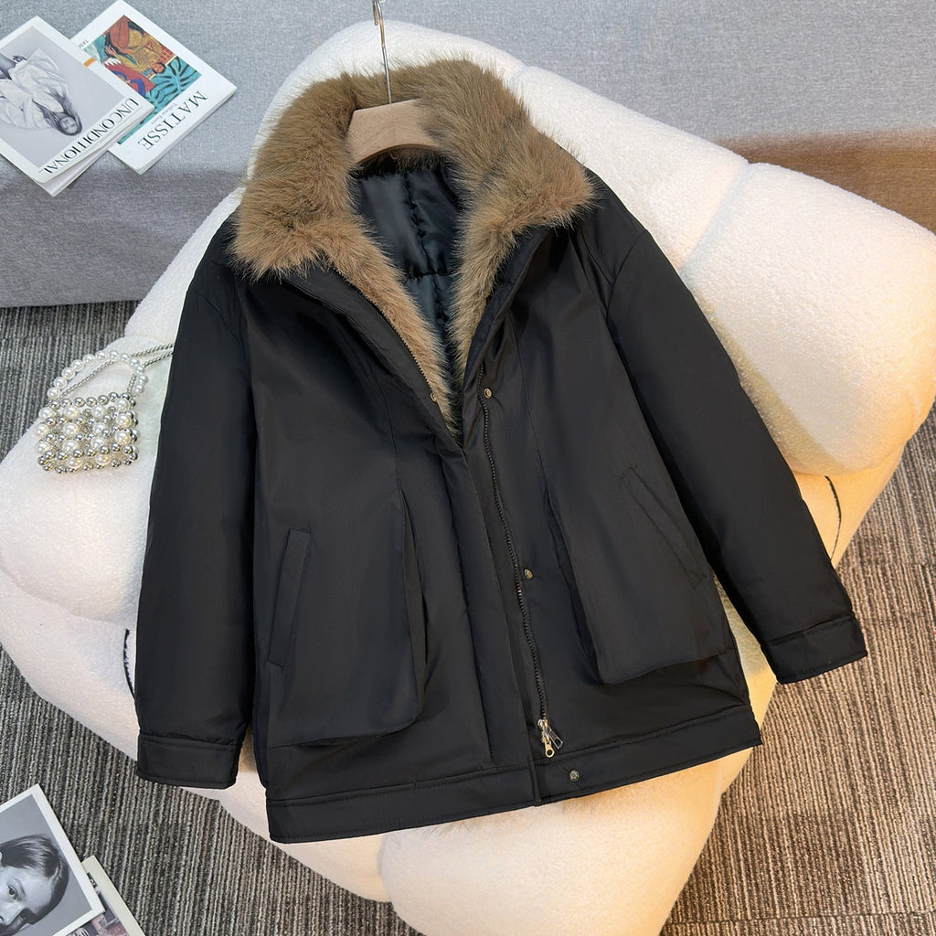 Halflange winterparka voor dames met afneembare kraag van imitatiebont