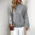 Sweater voor dames met ronde hals, lange mouwen en pailletten
