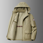 Gevoerde softshell-winterjas voor heren met capuchon en multifunctionele zakken