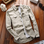 Canvas overshirt voor heren met borstzakken met klep en verstevigde naden