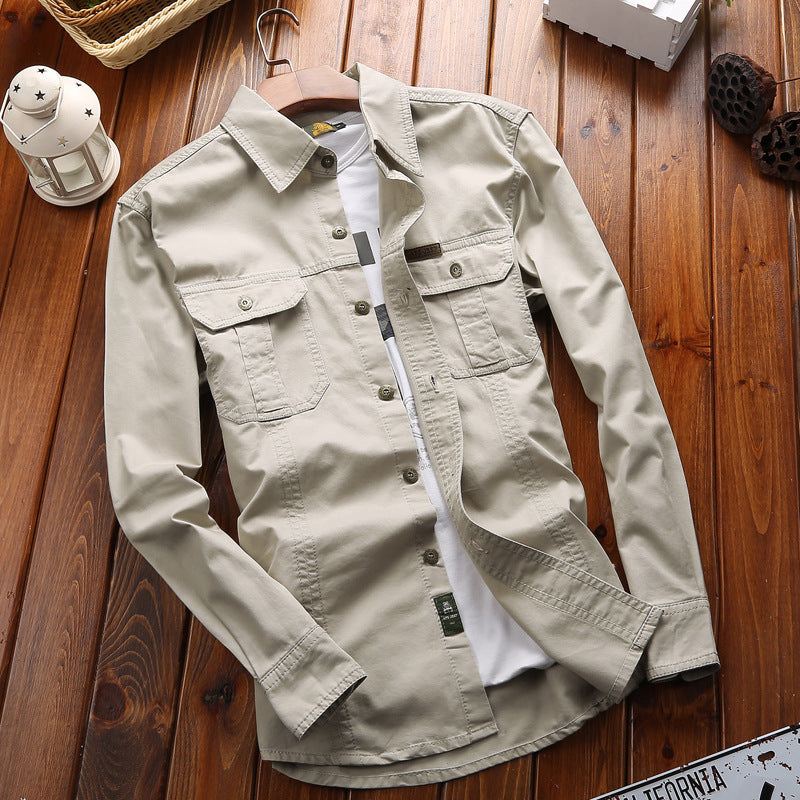 Canvas overshirt voor heren met borstzakken met klep en verstevigde naden