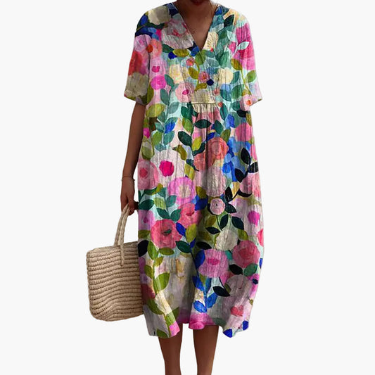 Abito estivo da donna con motivo floreale – Abito casual e leggero per vacanze e quotidiano