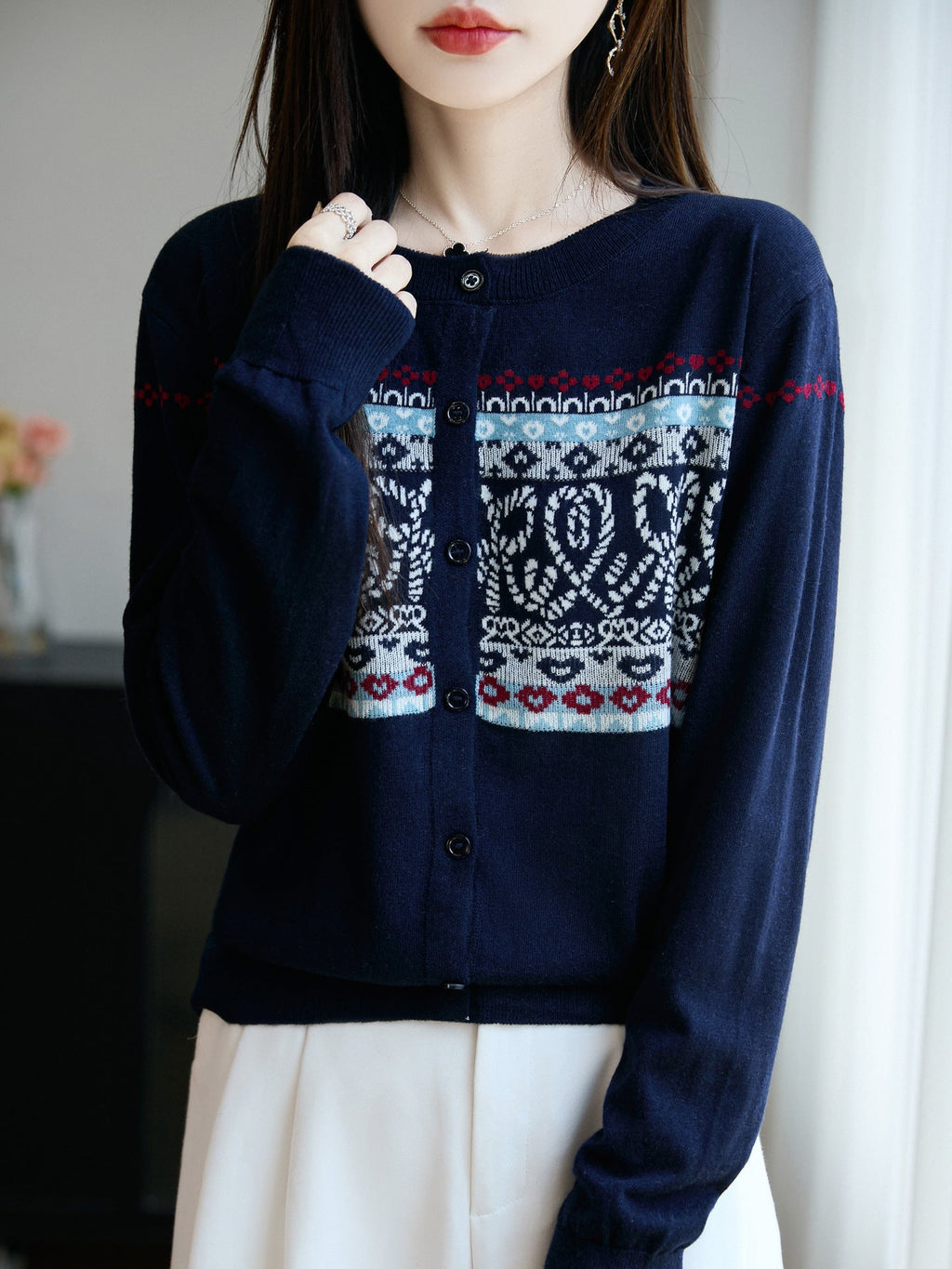 Vest voor dames met ronde hals en lange mouwen
