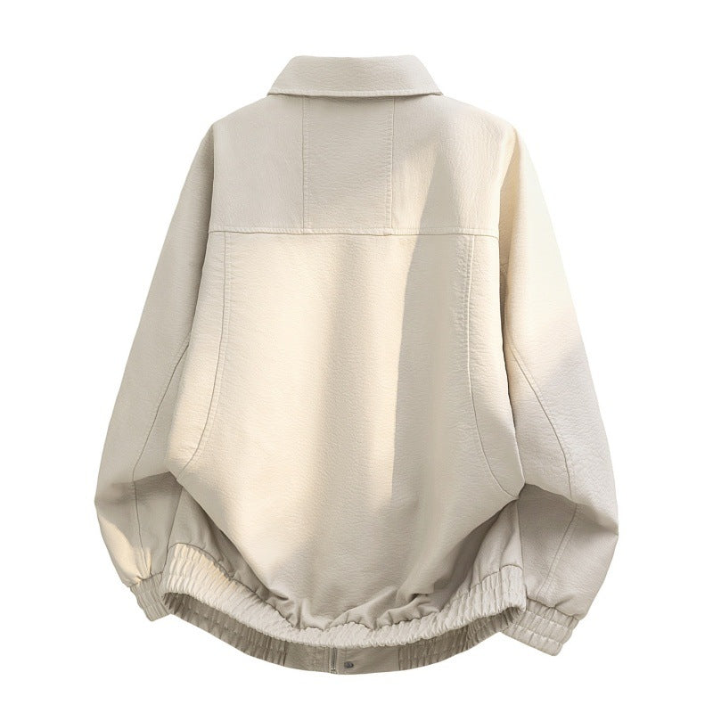 Oversized fieldjacket voor heren van imitatieleer met verdekte rits