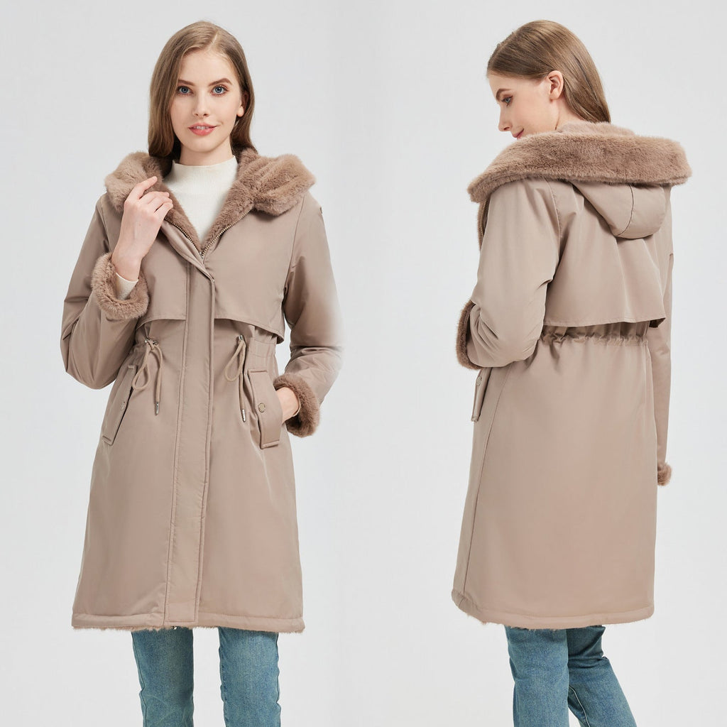 Lange parka voor dames met afneembare capuchon en verstelbaar koord in de taille