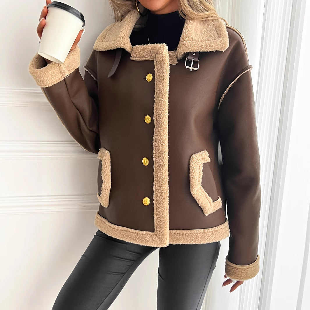 Teddyjas voor dames met knoopsluiting en zijzakken