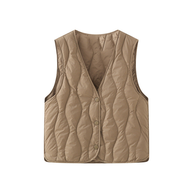 Gewatteerde bodywarmer voor dames met V-hals en drukknoopsluiting