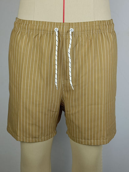 Pantalones cortos de baño y ocio para hombre con patrón de rayas – Cómodos shorts de playa para uso diario y vacaciones