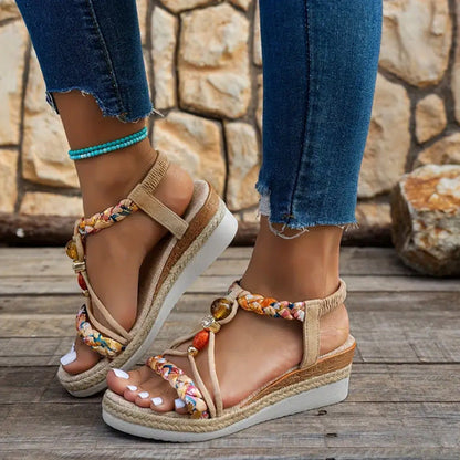 Sandali donna boho con plateau e cinturino intrecciato – estate, tempo libero e vacanze