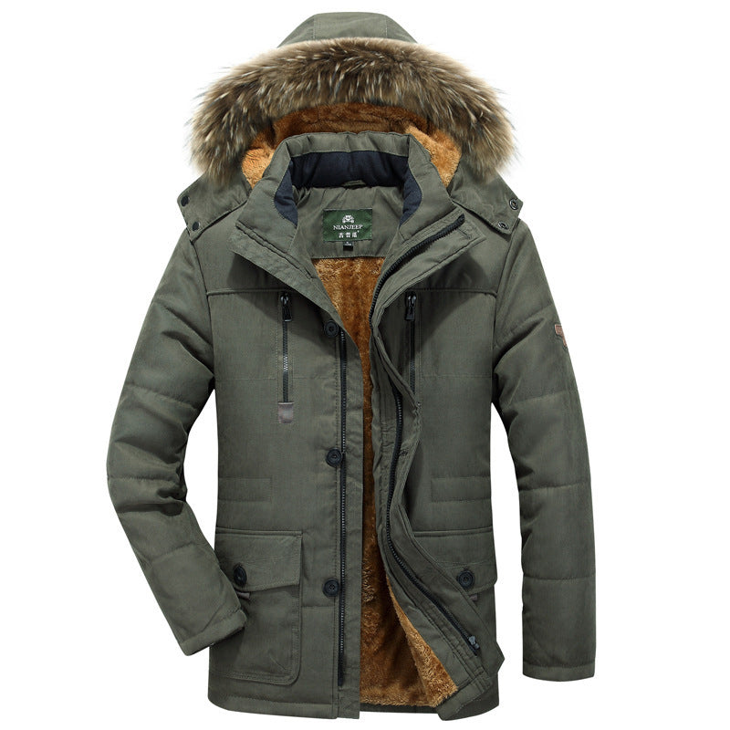 Winterparka voor heren met capuchon, knopen en zakken