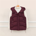 Gewatteerde bodywarmer voor dames met capuchon, koord en ritszakken
