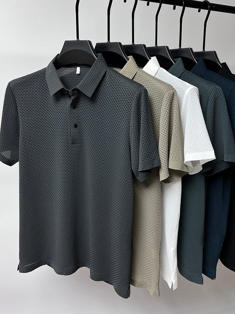 Herren Polohemd Modern Freizeit Stil – Atmungsaktives Sommer Oberteil mit Strukturmuster