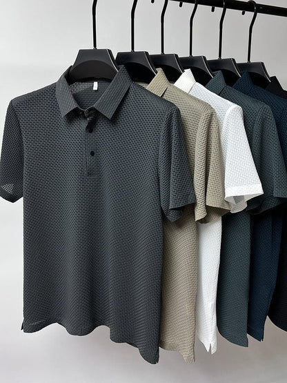 Herren Polohemd Modern Freizeit Stil – Atmungsaktives Sommer Oberteil mit Strukturmuster