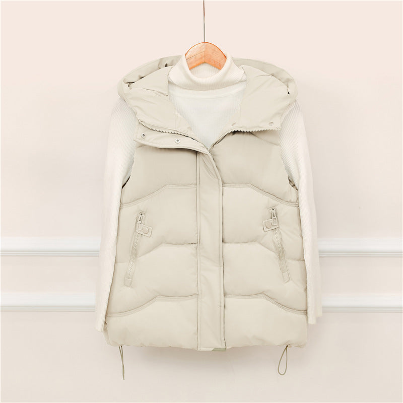 Gewatteerde bodywarmer voor dames met capuchon, koord en ritszakken