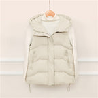 Gewatteerde bodywarmer voor dames met capuchon, koord en ritszakken