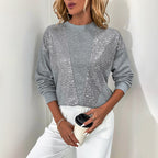 Sweater voor dames met ronde hals, lange mouwen en pailletten