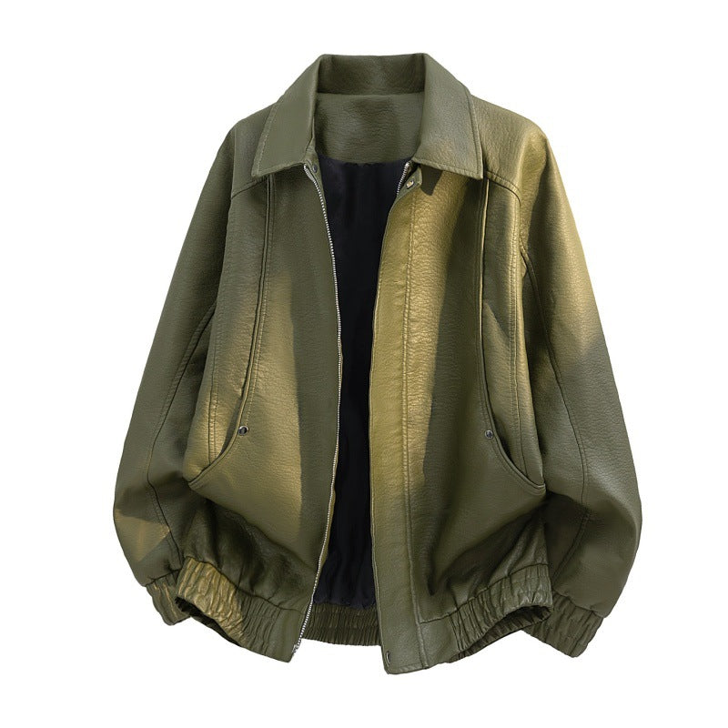 Oversized fieldjacket voor heren van imitatieleer met verdekte rits