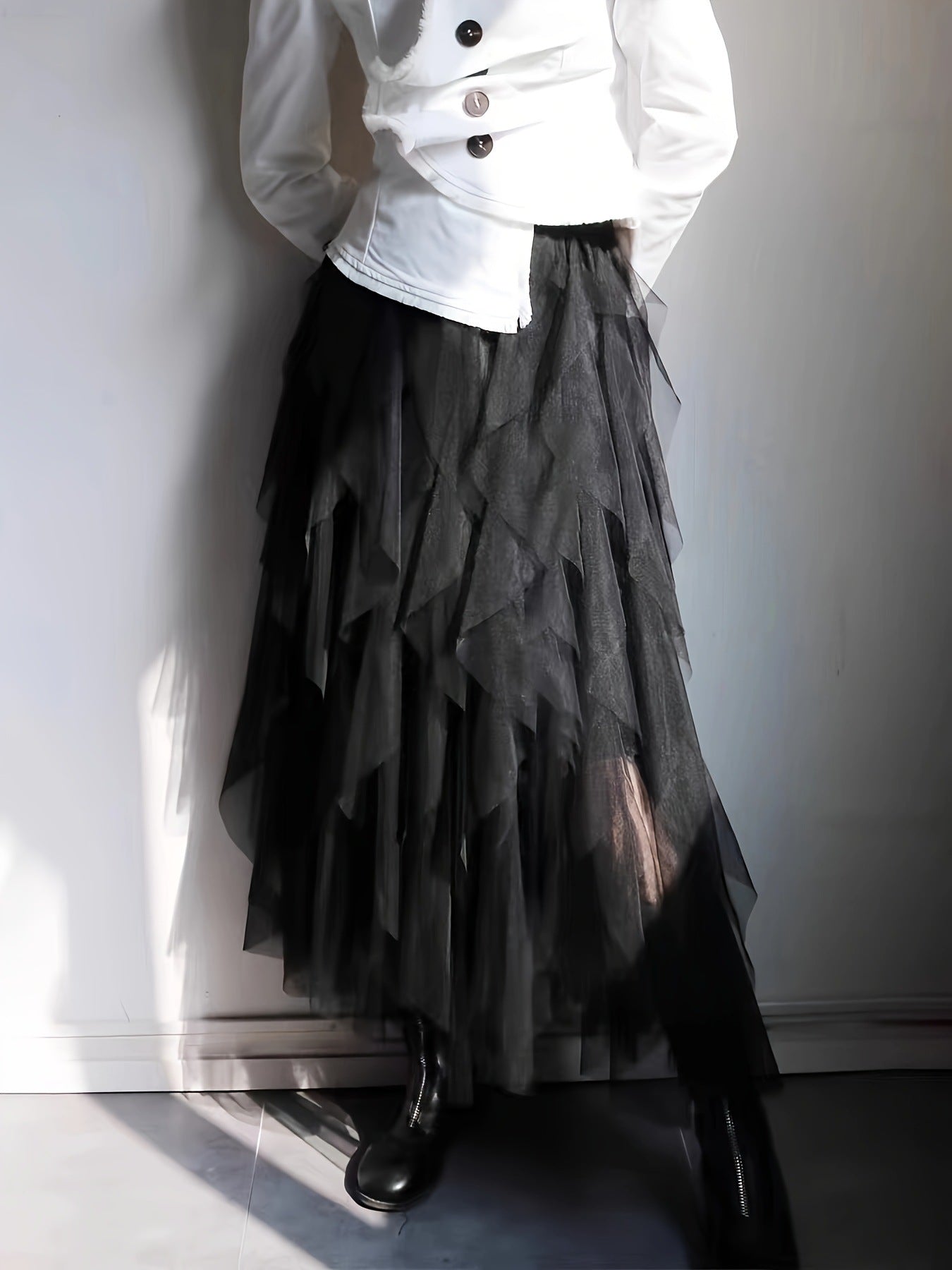Gonna a volant in tulle asimmetrica da donna – Elegante gonna stile sweet per tutti i giorni e occasioni speciali