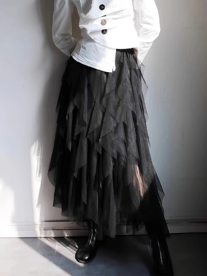 Gonna a volant in tulle asimmetrica da donna – Elegante gonna stile sweet per tutti i giorni e occasioni speciali