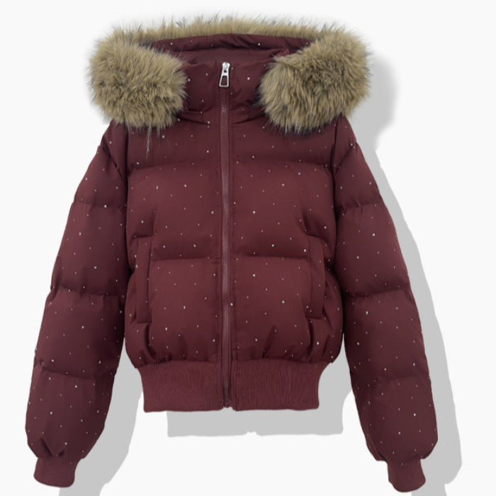 Korte doorgestikte blouson voor dames met afneembare capuchon