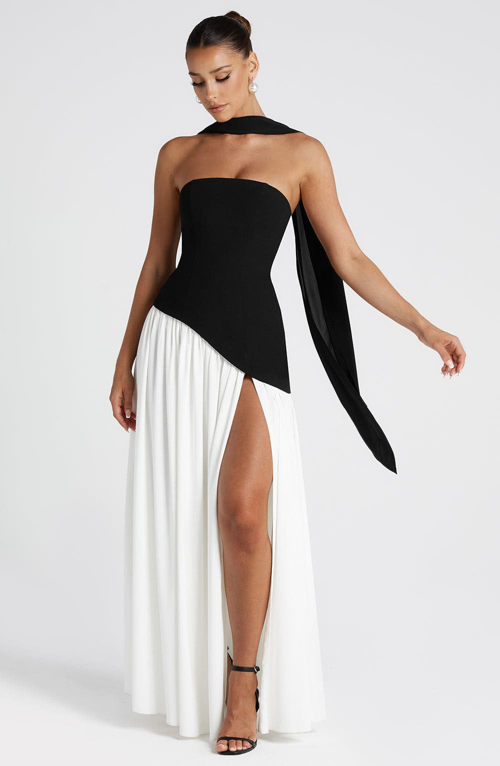Vestido de noche elegante para mujer asimétrico con abertura – Vestido largo moderno para ocasiones especiales