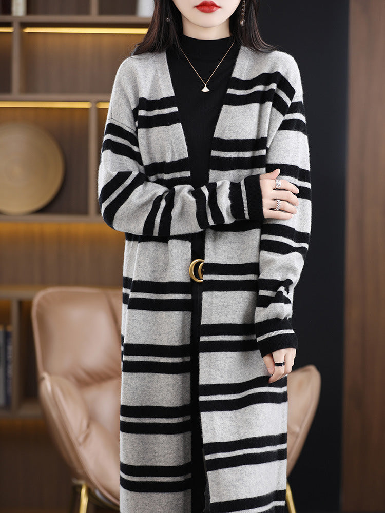 Oversized lang vest voor dames met strepen