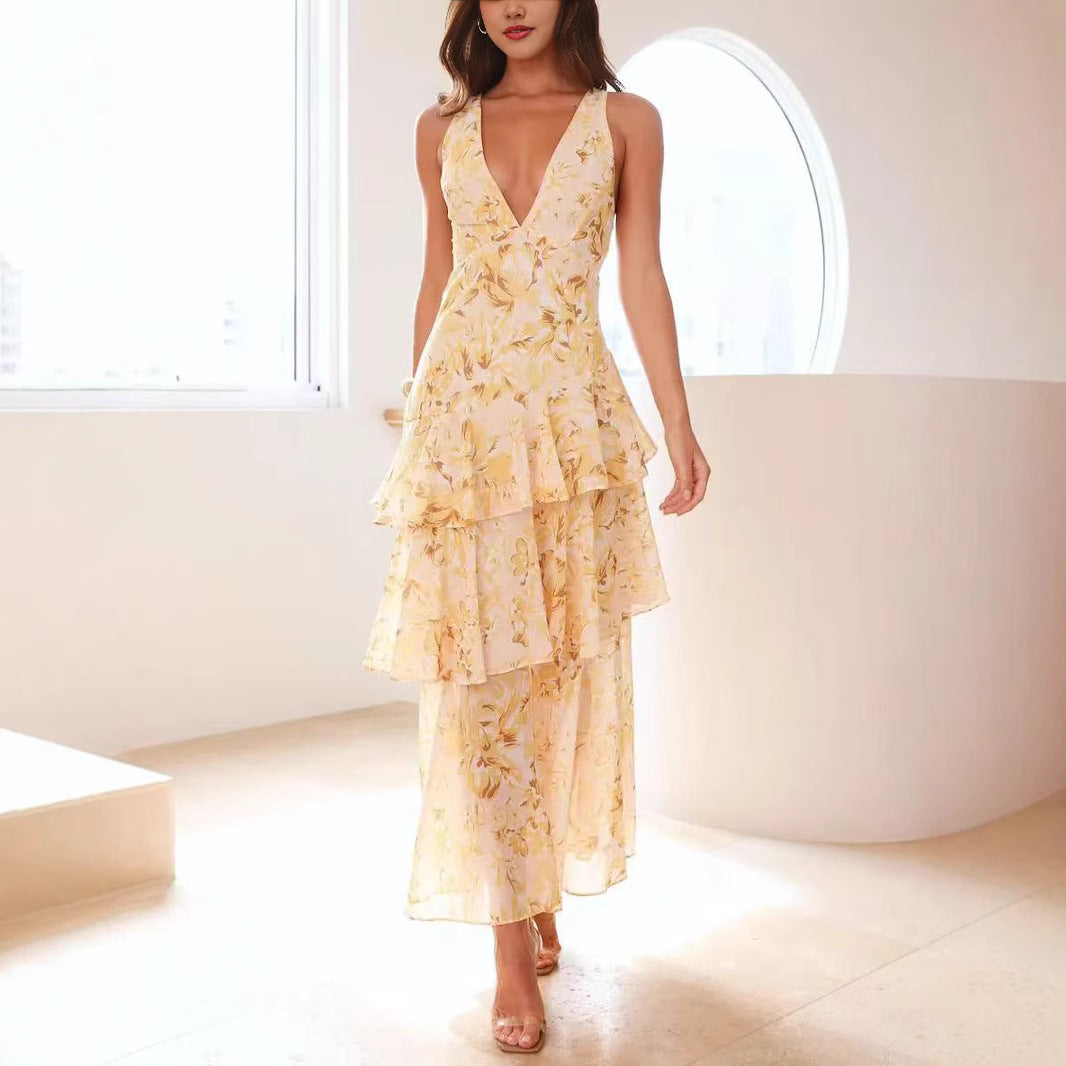 Dames maxijurk met volant – Elegante chiffon zomerjurk voor speciale gelegenheden