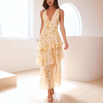 Dames maxijurk met volant – Elegante chiffon zomerjurk voor speciale gelegenheden