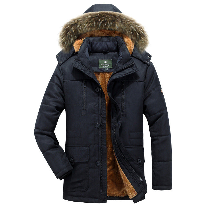 Winterparka voor heren met capuchon, knopen en zakken