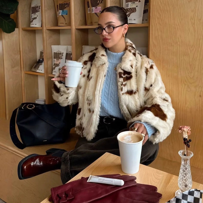 Cropped blouson voor dames met stippenmotief, opstaande kraag en zakken