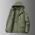 Gevoerde softshell-winterjas voor heren met capuchon en multifunctionele zakken