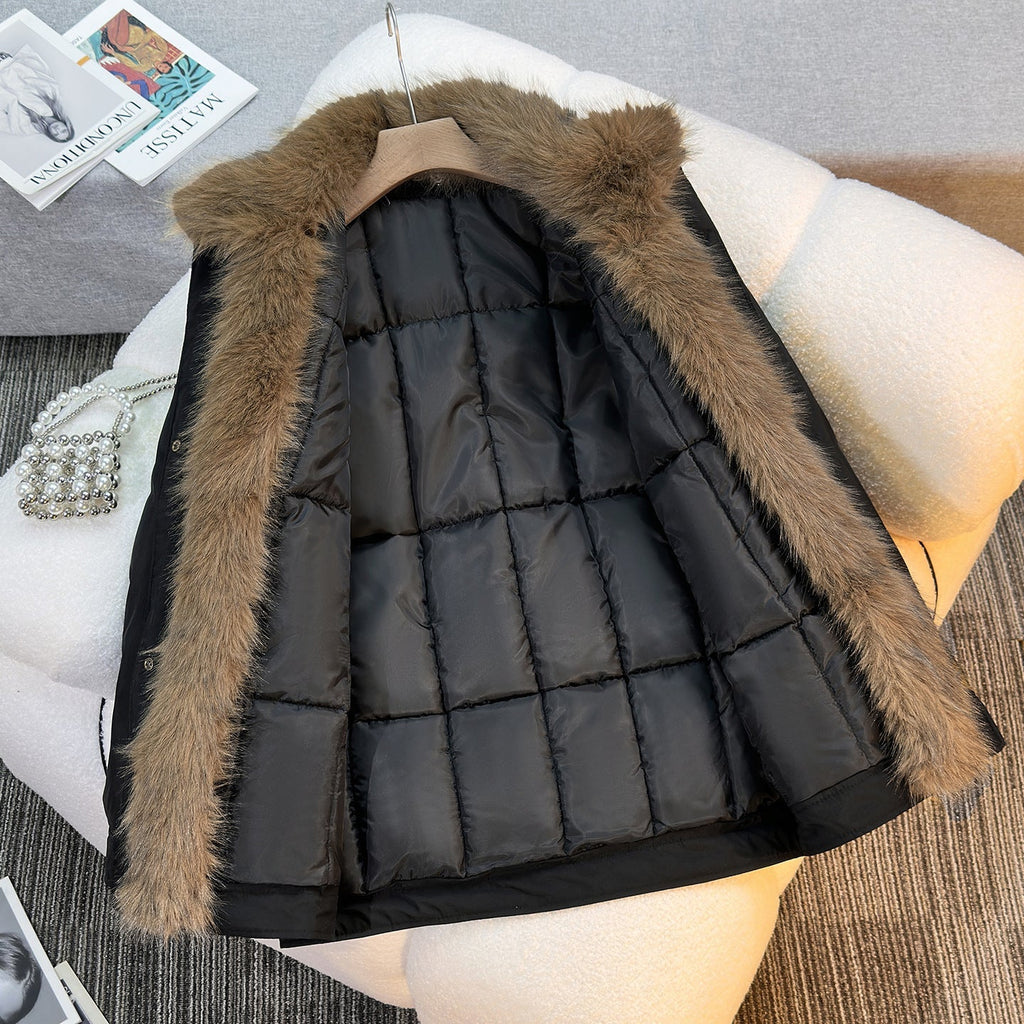 Halflange winterparka voor dames met afneembare kraag van imitatiebont