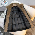 Halflange winterparka voor dames met afneembare kraag van imitatiebont