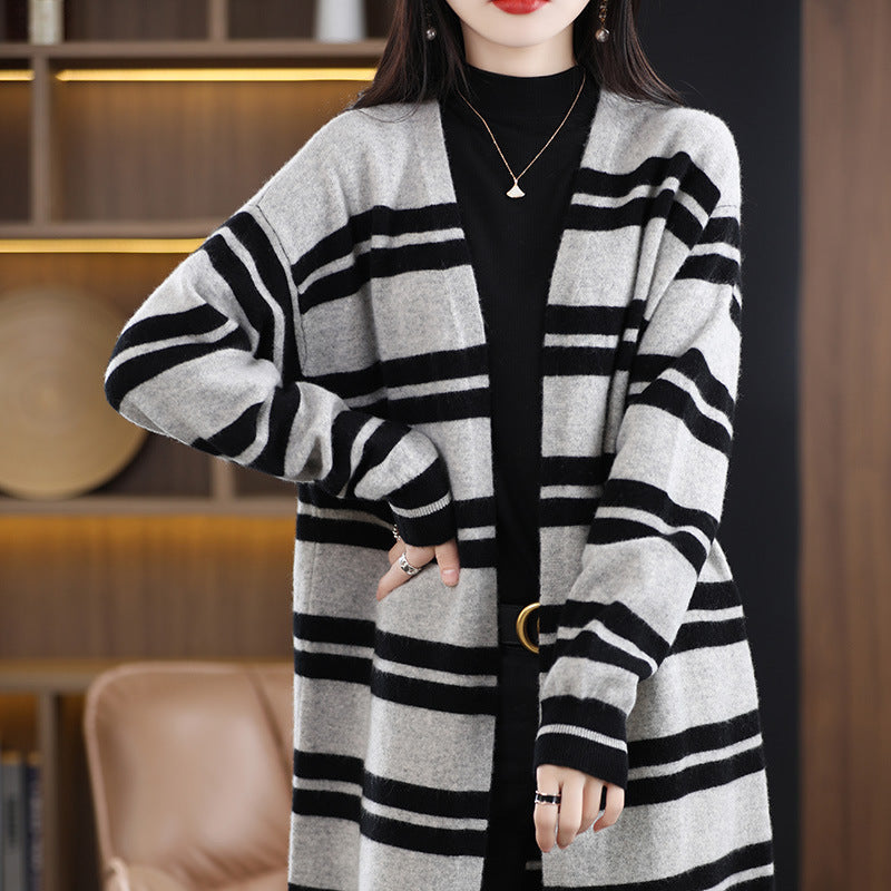 Oversized lang vest voor dames met strepen