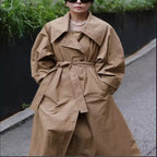 Oversized trenchcoat voor dames met watervalkraag en strikceintuur