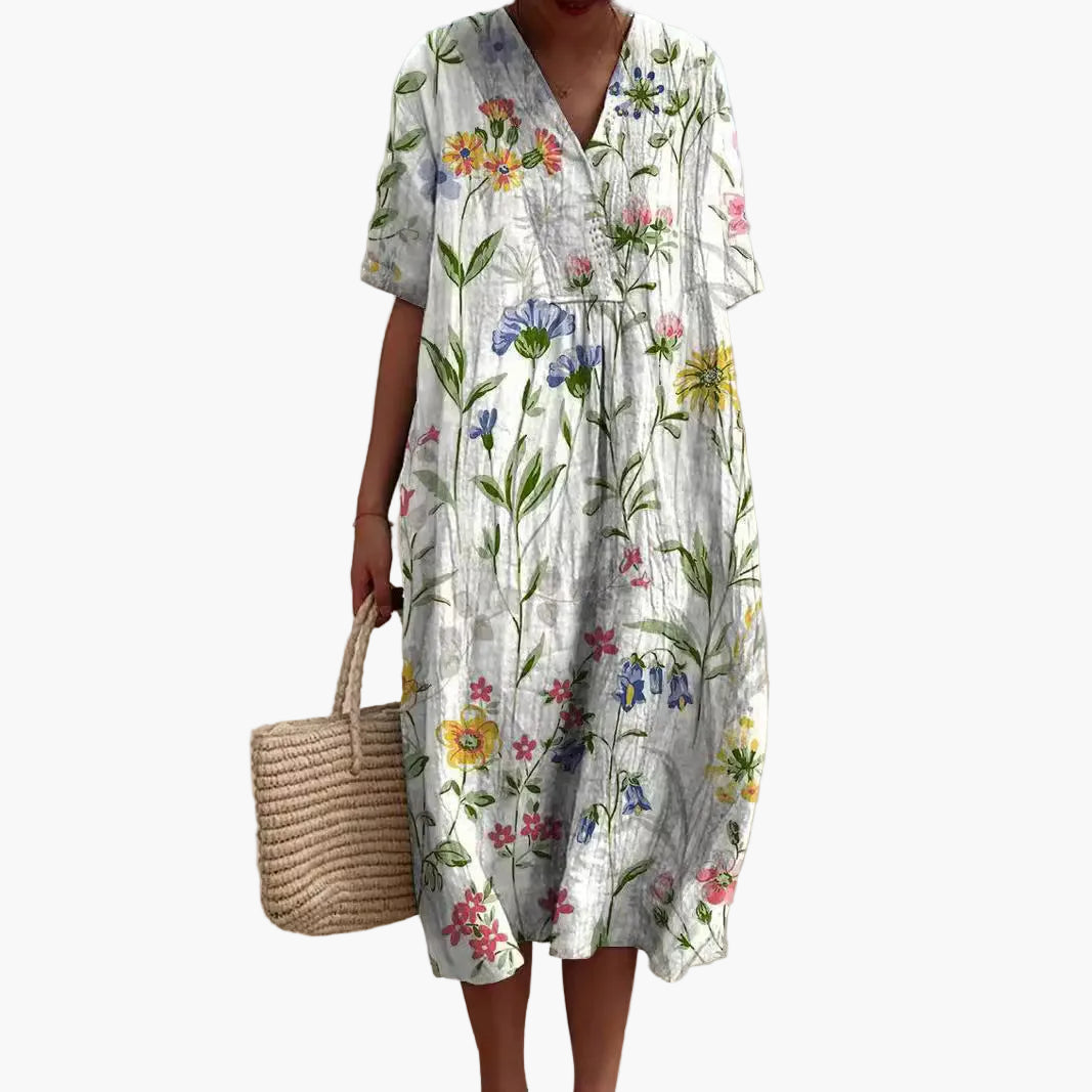 Damen Sommerkleid mit Blumenmuster – Lockeres Freizeitkleid für Urlaub und Alltag