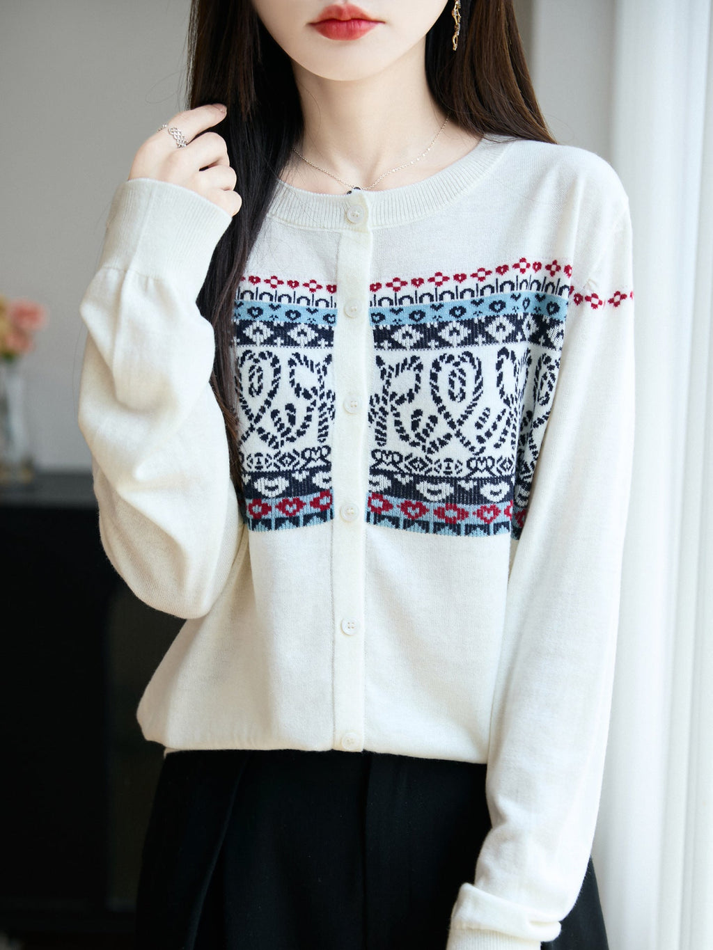 Vest voor dames met ronde hals en lange mouwen