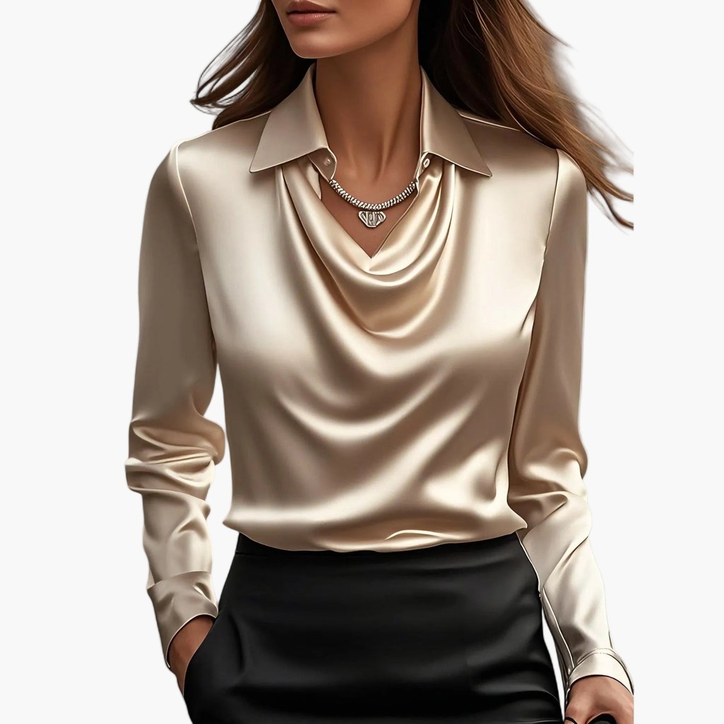 Blouse business femme à col cascade – Élégante blouse à manches longues pour bureau et occasions festives